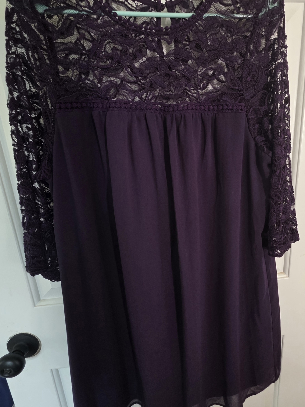 Purple Lace Three Quarter Length Sleeves Blouse